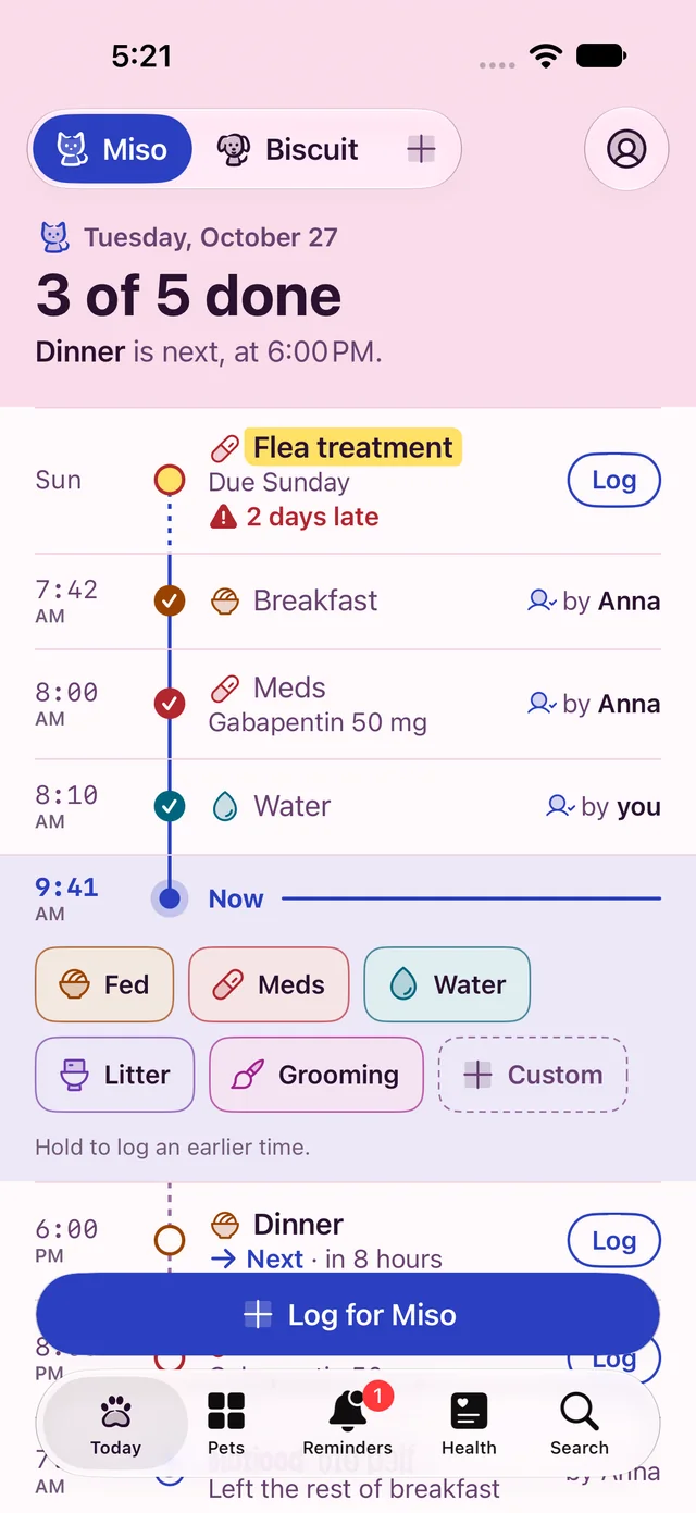 The Day Ledger in the Rose Quartz theme
